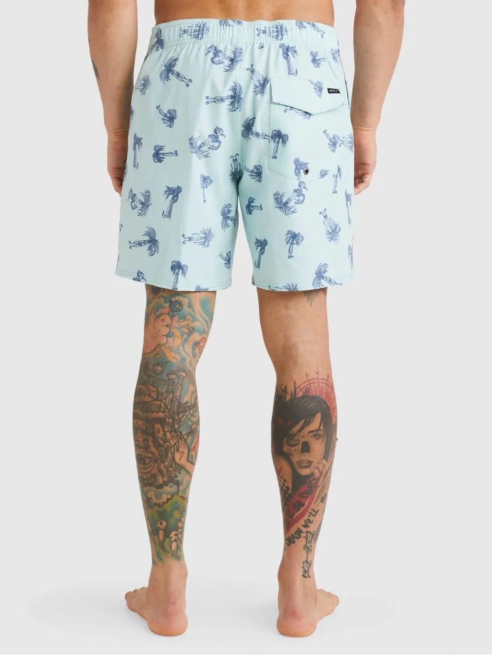 RVCA Andrew Pommier Palm Print Elastic Waist Boardshorts | Blue Haze | Men’s Med